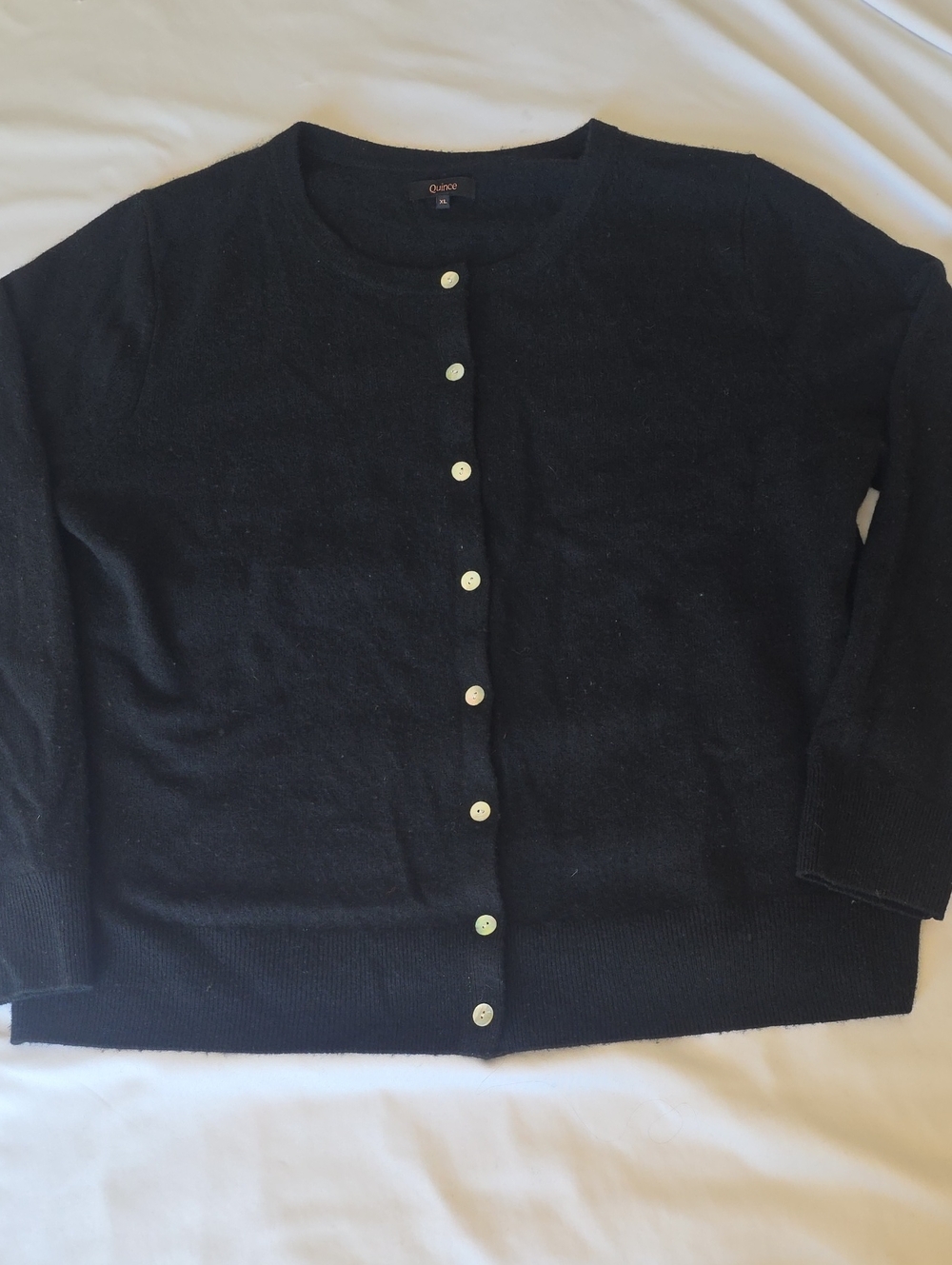 Quince Black Crewneck Button-Front Cardigan